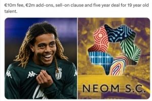 罗马诺：沙特升班马尼奥姆签下摩纳哥小将布瓦布雷，总价1200万欧